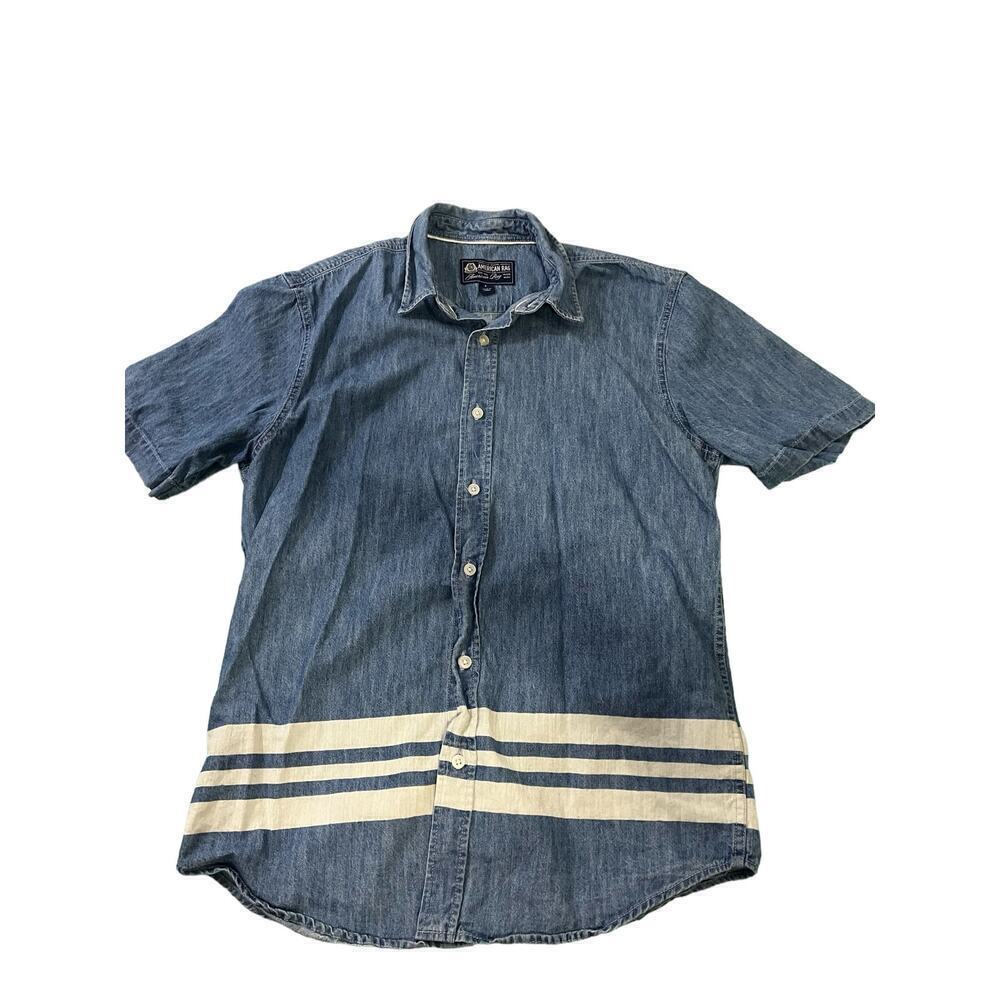 American Rag Retro Style Denim Skater Button Down Men's S Blue White Striped